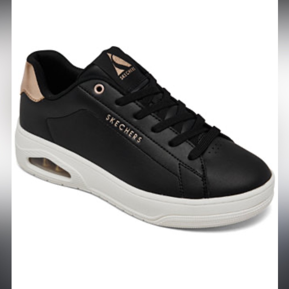 Skechers Black Uno Court Courted Air Sneakers with Metallic Rose Accent